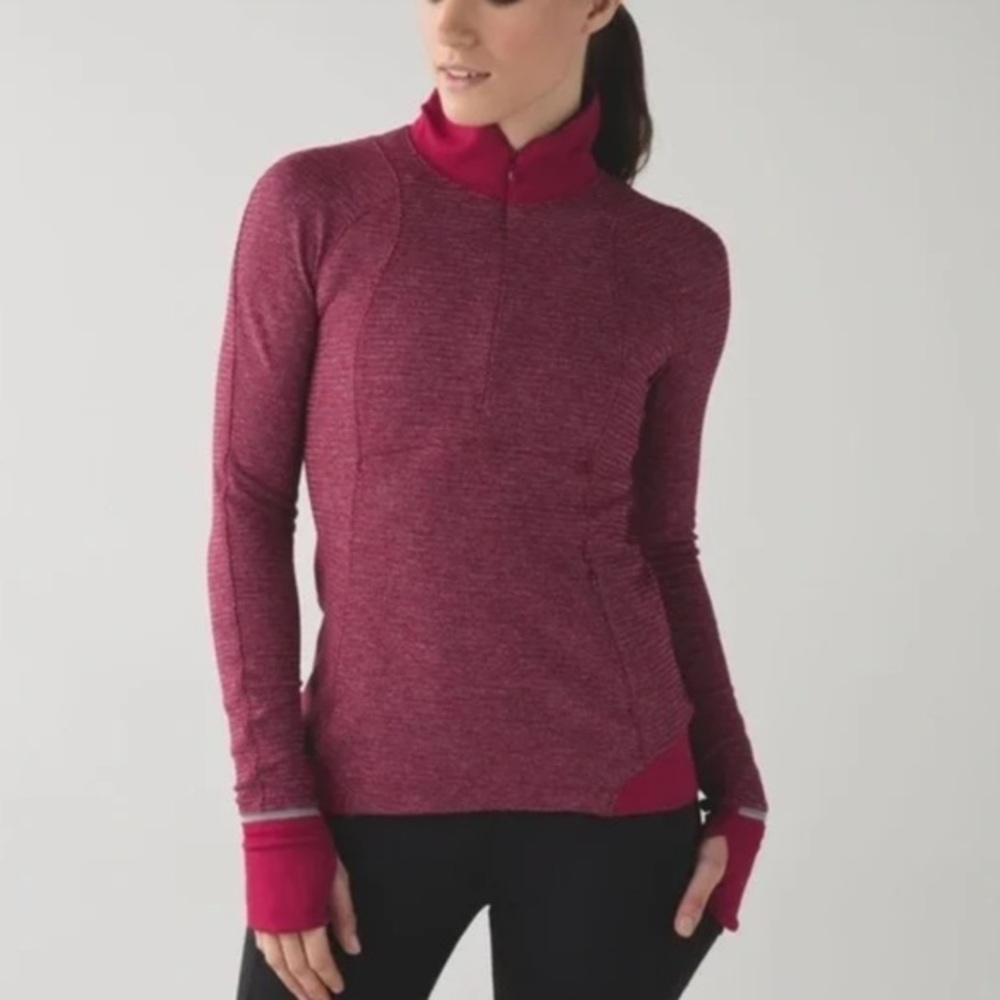 Lululemon Runderful 1/2 Zip Mini Check Pique Bordeaux‎ Drama Heathered Berry